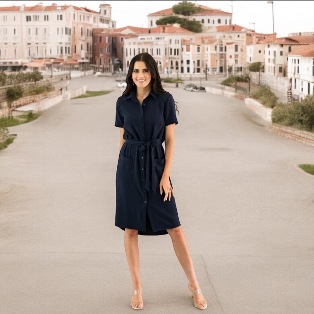 Rachel parcell navy blue midi button up shirtdress size xxs